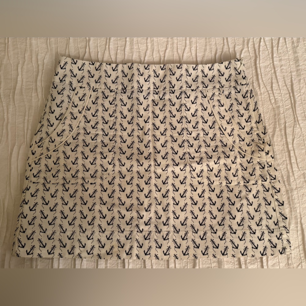 J. Crew Cream and Black Anchor Print Skirt
